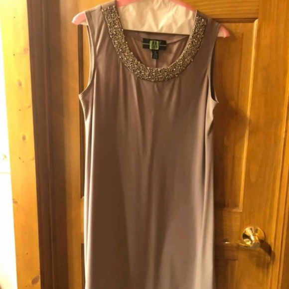 A&M Taupe Sleeveless Dress with 3/4 sleeve sheer shrug. Beautiful dresss - Picture 3 of 4